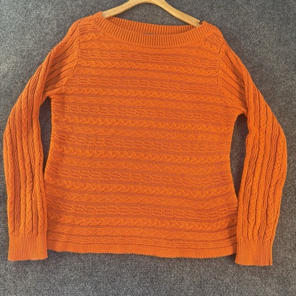 Chaps Sweaters - Chaps Denim XL Orange Linen Cotton Cable Knit Boat Neck Sweater Women's Fall